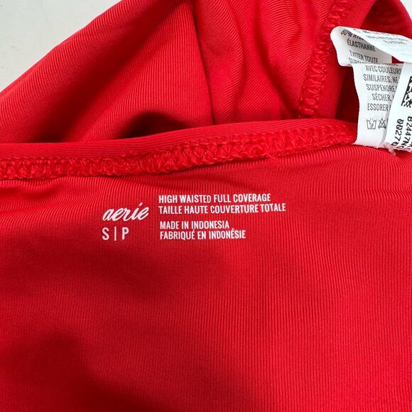 Aerie High Waisted Full Coverage Bikini Bottom Red Retro Side Ruching Size S NEW - Picture 5 of 9